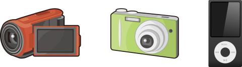 ビデオカメラ、デジタルカメラ、MDプレーヤー、CDプレーヤー、携帯音楽プレーヤーの画像