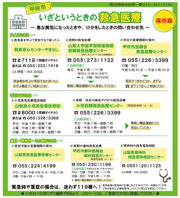 救急医療の連絡先一覧